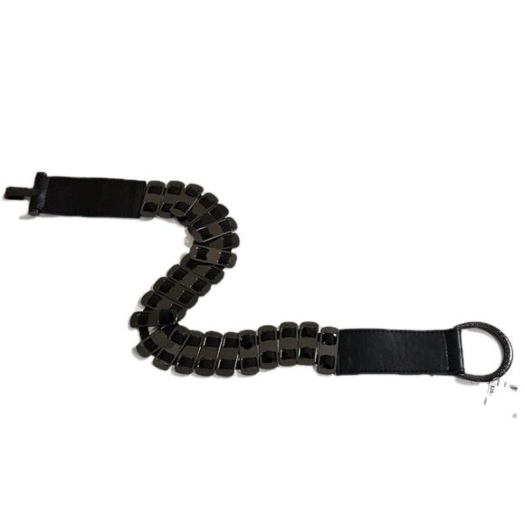 Bruges Belt Womens M/L Black Metal Faux Leather Buckle Stretch Steampunk Hippie - Picture 7 of 15